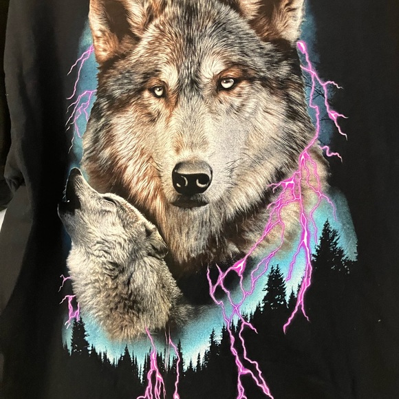 Vintage Wolf Lightning Fruit of the Loom Men’s Size L Shirt 90s Y2K Thunder - Picture 2 of 3